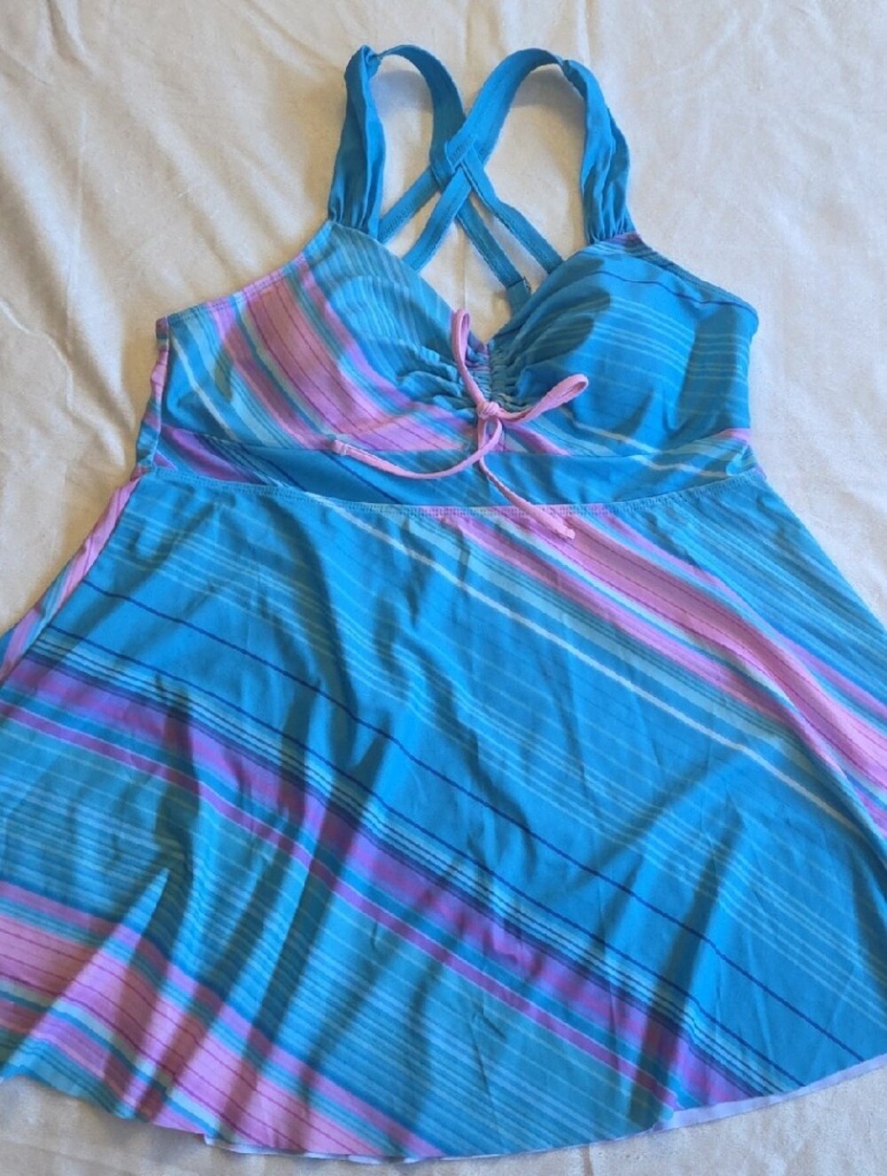 Striped Blue & Pink Swim Top